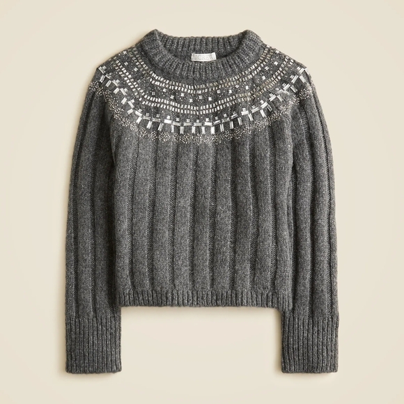 J. Crew Sweaters - New! J. Crew Sz XS Gray Crystal Stone Fair Isle Wool Sweater NWT
